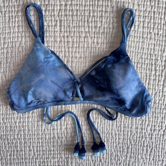 Isabella Rose Bikini Top Blue Tie Dye Tassels Cutouts Large - Picture 3 of 5
